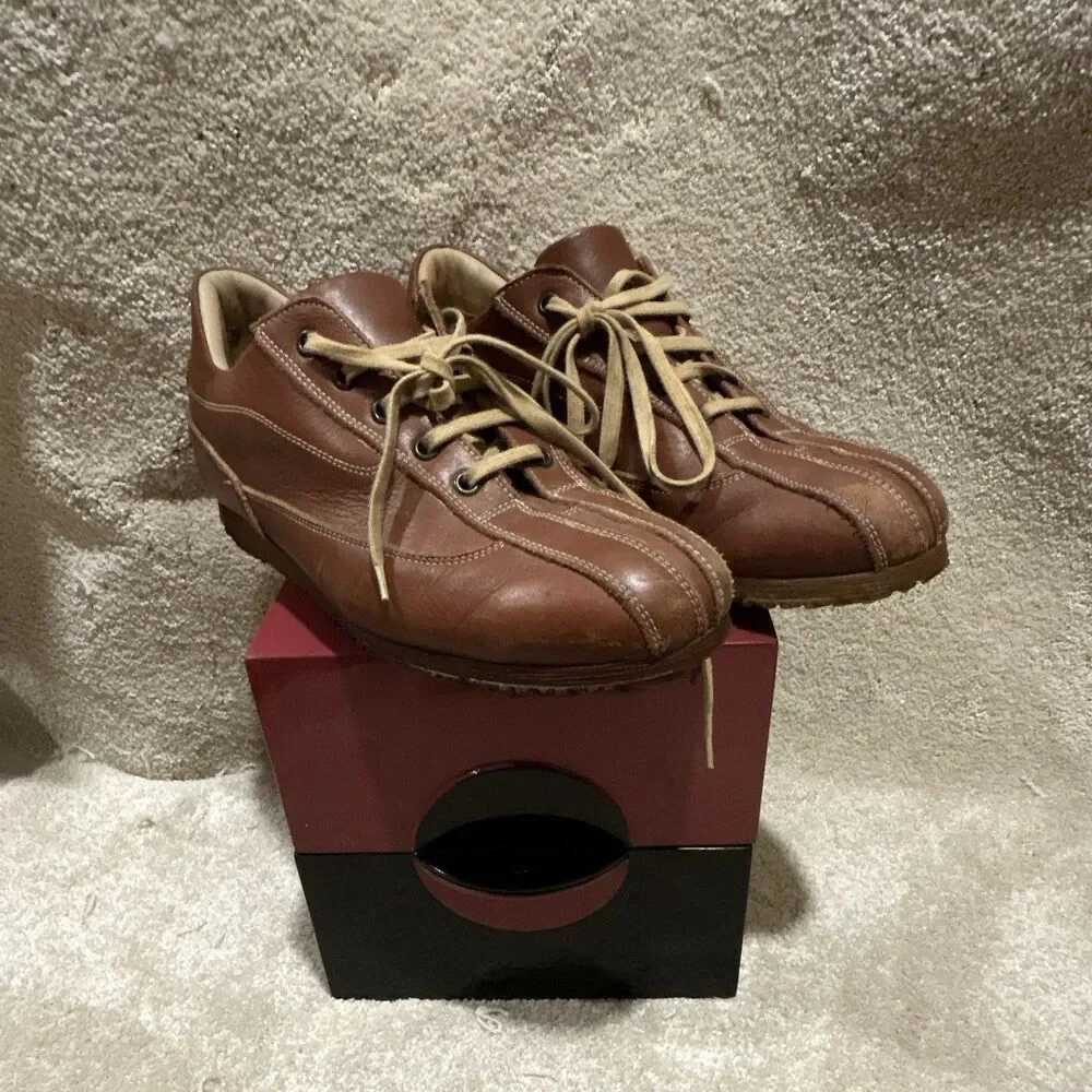 Italian Shoemakers Men’s Brown Leather Lace-Up Casual Sneakers Size 8.5